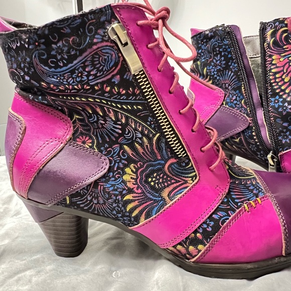 Vibrant Pink and Purple Lace-Up Boots - Picture 3 of 12